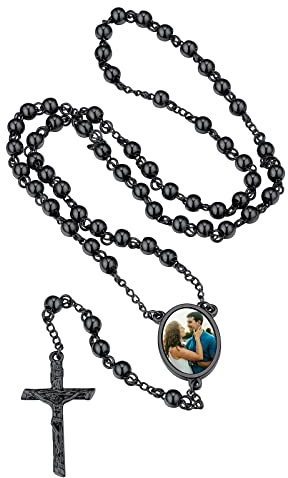 FindChic Personalisierte Retro Jesus Christus Kruzifix Kreuz Rosenkranz Anhänger mit Foto