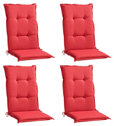 Gartenstuhlauflagen Hochlehner 4er Set - 120 x 50 cm - Rot - Polyester - Sesselauflage Sitzpolster Stuhlauflage