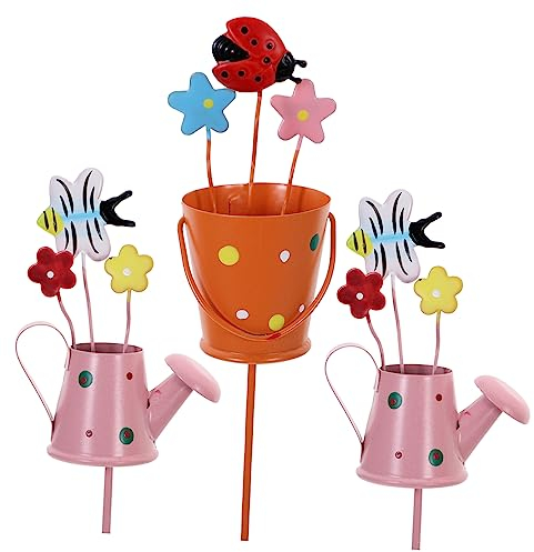 Yardwe Cupcake-Topper 3 Stück Weihnachtsmann-Karten-Vasen- Frühlings- Outdoor-Gießkanne Gartenstecker Blumentopf-Stecker Garten- Innen-Blumenstecker
