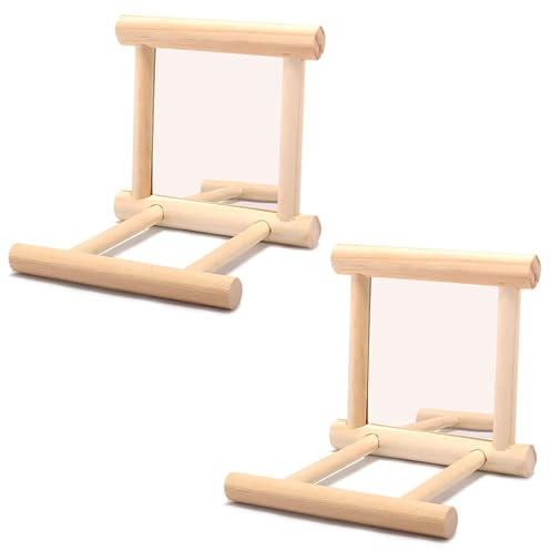 2Pcs Wooden Parrot Swing Mirror - Fun Bird Toy for Small Birds
