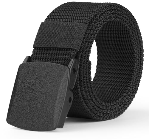 Aomig Men's Adjustable Nylon Canvas Fabric Golf Belt, No Holes Invisible Belt, Fits Waists Up to 45 Inches, Black