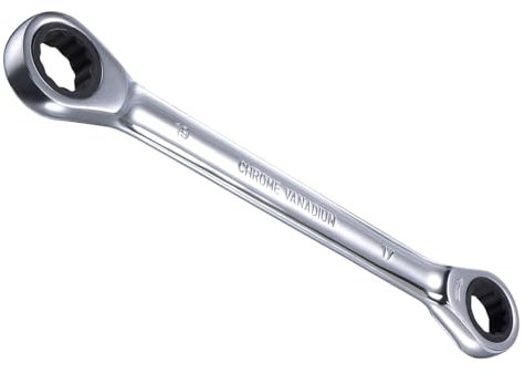 CoCud Double Box End Reversible Ratcheting Wrench, Metric 17 by 19mm Box End Size 72-Teeth, Cr-V Ratchet Spanner - (Applications: for Repairs)