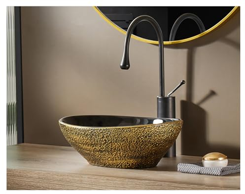 MEJE Lavabo ovale da bagno a forma di uovo, 40,6 x 33,6 cm, design antico, lavabo da bagno sopra il bancone, oro vintage