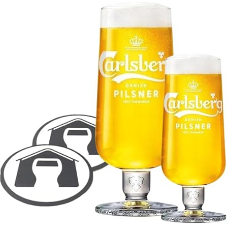 GarageBar | Pilsner Glasses | Nucleated Stemmed Beer Glasses | Official Merchandise | Comes with 2X Beer Drip Mats (1, Combo - Pint & Half Pint)