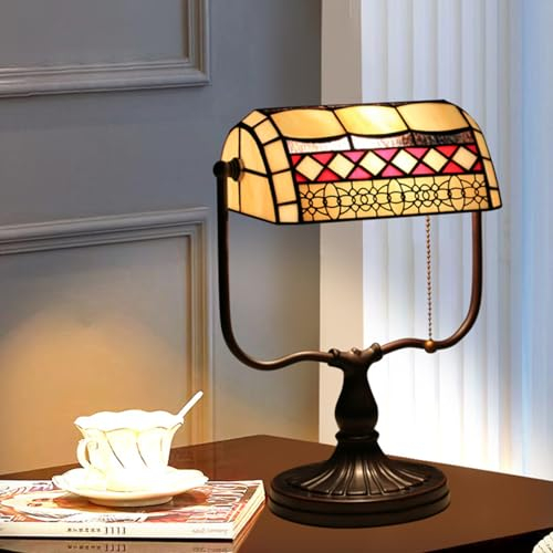 AIBOTY Mission Tiffany Banker Lampe, Vintage Buntglas Tischlampe, Klavier Schreibtischleuchte Für Nachttisch Schlafzimmer Arbeitsplatte Computer Desktop Büro Bibliothek Studie,Red 2