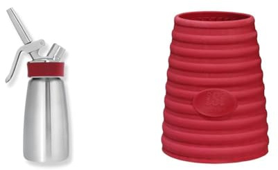 iSi Sahnespender 250 ml, Gourmet Whip Plus, 0.25 Liter & 2723 Hitzeschutz Set aus Silikon, Rot, Für 0,5L iSi Whipper