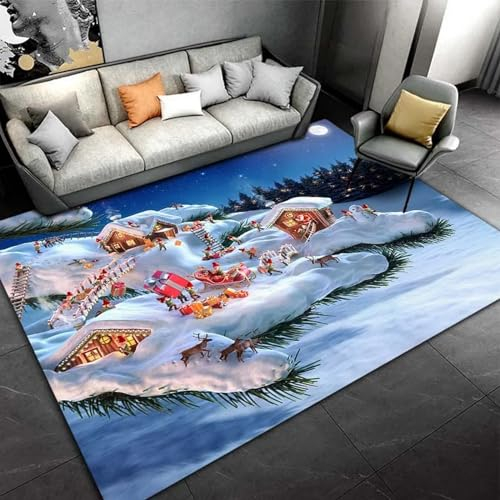 Kinderteppich Cartoon Verschneiten Wald - Kurzflor Teppich Kinderzimmer Spielteppich Antiallergen Und Extra Weich - Babyzimmer Teppiche Für Junge Und Mädchen Babyteppich 160 X -7S7L