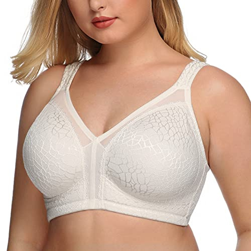 DotVol Women's Full Coverage Minimizer Bra Wirefree Unlined | Plus Size, Wide Cushioned Strap, Non-padded Cup, Y-shaped Neckline, Breathable Fabric, Everyday Bra, for Large Breasts