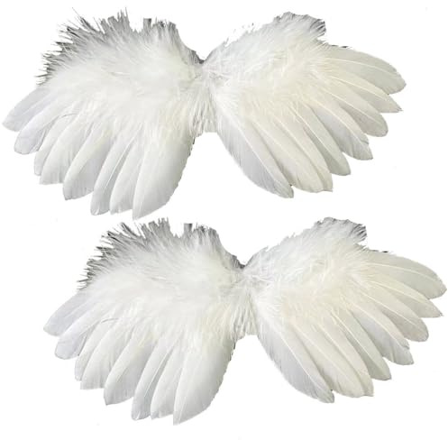 2Pcs Imitation Feather Angel Wings Ornaments Mini Angel Feather Wing with Elastic Straps Crafts Decoration Accessories Prop for Wedding Christmas Halloween Decor DIY Craft Supplies, White