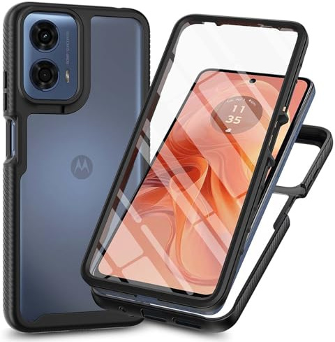 BORYA Funda para Motorola Moto E14/Moto G24 4G/Moto G04, Ultradelgado Antigolpes Silicona Carcasa, TPU+PC Estuche, Suave Transparente Caso[Protector Pantalla Incorporado], Negro
