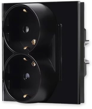 Luxus-Time Kombi Doppel 2 Schuko Steckdose für 1 Unterputzdose Einbau Wandsteckdose im Glasrahmen Auf einem sokel 2 Steckplätze (Glas Kombi Steckdose, Schwarz)