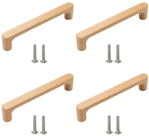 SANCHAKOU Möbelknöpfe Aus Holz 4 Stück Möbelzubehör Buchenlack Holz Doppelloch Einzelloch Holzgriff Schubladenschrank Lagerschrankgriff 160 Mm