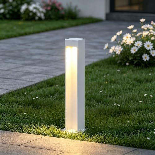 Mai & Mai Lámpara de Jardín 3000K, Luz de Jardín IP65 Bolardos LED de Exterior 6X6X40cm en Aluminio para Jardines, Parques, Zonas Residenciales y Entradas BaldersLights, Arena blanca