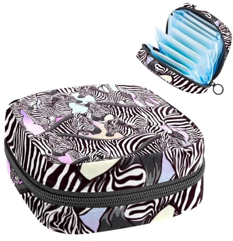 Damenbinden Aufbewahrungstasche Perioden Kit Tasche für Schule Menstruationstasse Beutel Damenbinden Organizer Tasche Schwarz Zebra Tiermuster