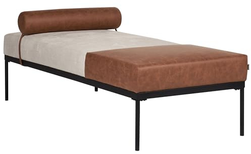Beliani Chaiselongue Leinenoptik Kunstleder beige/braun Schwarze Metallbeine Malmos