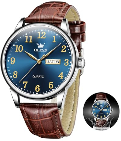 OLEVS Herren Uhren Wasserdicht Lederarmband Lässig Herren Großes Uhren