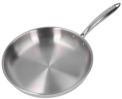 Gigicial Sartén de Acero Inoxidable 304 Engrosada Sin Revestimiento, 3 Capas, Adecuada para el Hogar y Restaurante (30cm)