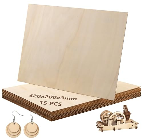 MAKTSAM 15 hojas de madera de balsa A3, 420 x 200 x 3 mm, piezas de madera rectangulares sin terminar, hojas de tablero de madera en blanco para pintar, tallar, proyectos de bricolaje, quema de madera
