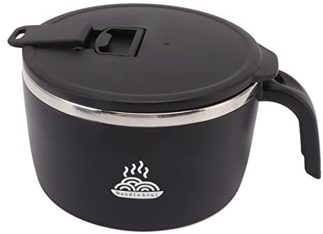 Grcfumo Ciotola per Noodles in Acciaio Inossidabile, Ciotola per Il Pranzo di Grande Capacità da 900 ML con Coperchio e Manico, Contenitore Termico per Lunch Box per Casa, Cucina, (Black)