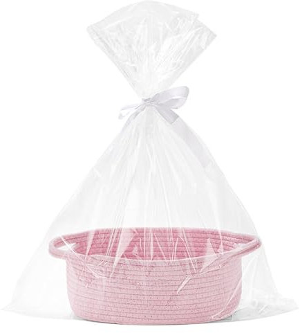 Hiseng Cesti Regalo Vuoto con Sacchetti Regalo e Nastro, Cestini Portaoggetti Intrecciato in Corda di Cotone con Manici, Cestini Regali per Natale, Matrimoni, Compleanni, Pasqua (rosa)