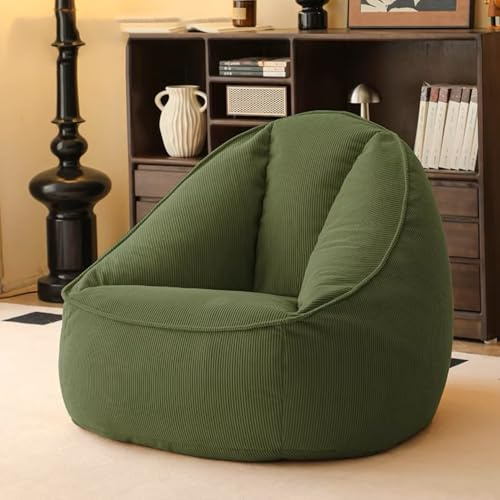 SXBCyan Bean Bag Lazy Sofas Cover Chairs Without Filler Corduroy Lounger Seat Bean Bag Pouf Puff Couch Tatami Living Room Beanbags(Olive green,Single cover)