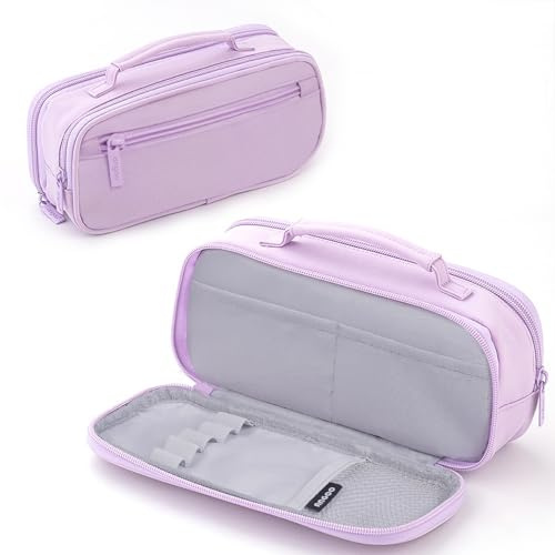 Pencil Case Large Capacity with Compartments Handle, Portable Pencil Case Pouch Pen Bag Stationery Storage Organizer for Girls Boys Women Men Teens School Office College Students (Purple)