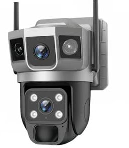 VEKELETE Telecamera Esterna Batteria CCTV Monitor Scheda SIM 4G Rete Sicurezza IP Telecamera for Animali Domestici Rilevamento del Movimento Telecamera PTZ a 3 schermi(Type-C_WiFi CCTV 32G Card)