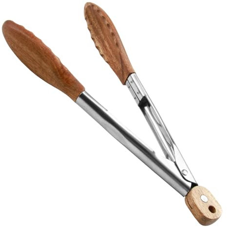 Pinze da Cucina Professionali in Acciaio Inox e Legno di Ulivo, Pinze Multifunzionali da 30 cm per Cucinare, Servire e Grigliare, Antibatteriche, Resistenti al Calore, Facili da Pulire