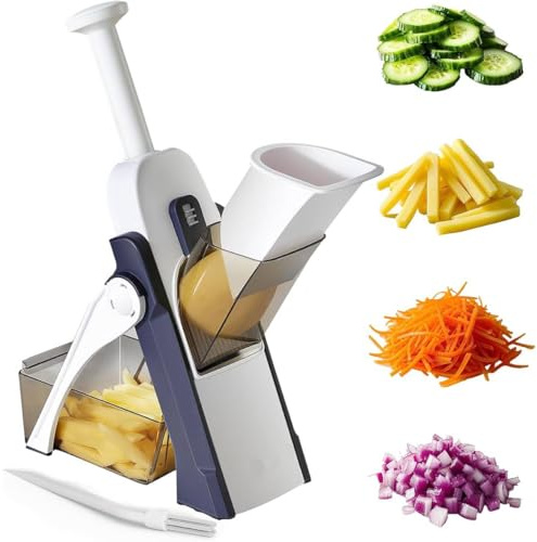 Safe Mandoline Slicer, Safe Vegetable Chopper for Kitchen Adjustable Potato Slicer, Mandolin Food Slicer, French Fry Cutter, 5 in 1 Chopping Artifact for Kitchen Chef Meal Prep (Black)