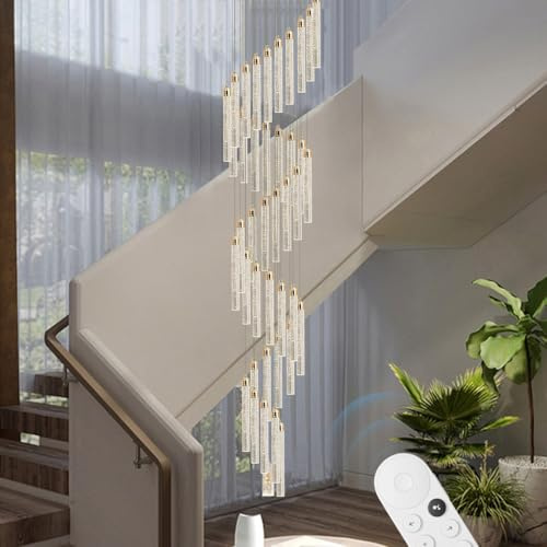 AHQX Moderne LED-Pendelleuchte Luxus-Kristall-Kronleuchter höhenverstellbar Spirale Hängeleuchte mit Fernbedienung dimmbar für Schlafzimmer,Wohnzimmer, Esszimmer, Villa Loft Treppenhaus Kronleuchter(1
