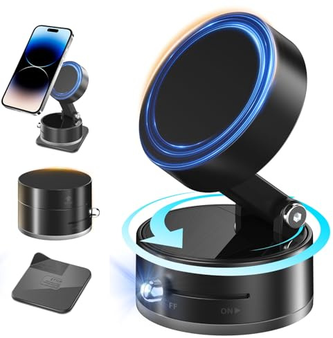 2025 Neu Magnetische Handyhalterung Auto für MagSafe mit 17N Magneten & 360° Rotation – Faltbare Saugnapf-Halterung für iPhone 12–16 & alle Smartphones mit Magnetring – Für Auto & Scheibe (M3-Schwarz)
