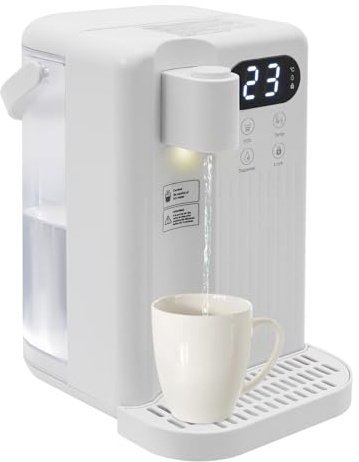 soudesileim 3L Heißwasserspender mit Filter, Touchscreen, 2200w, Temperatur 25-99°C, Einzelne Wasserausgabe 200/350/500ml, Überhitzungsschutz, Elektrischer Kaltwasserspender (Weiß)