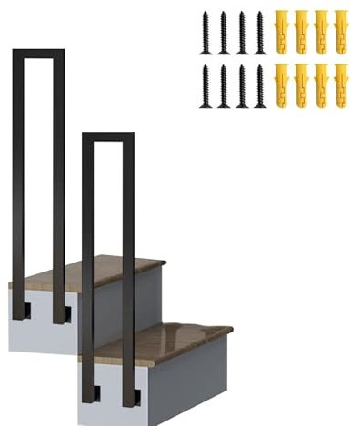 Ringhiera in Metper Gradini Esterni, Adatta a 1 Gradino, Corrimano per Esterni,Hiera in Ferro Battuto per Scale, Kit Di Balaustra per Gradini in Cemento e Calcestruzzo./Black/65Cm(2.1Ft)
