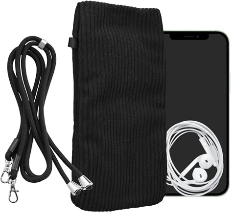 kwmobile Handytasche für Smartphones XL - 6,7/6,8 Handy Tasche - Cord Handy Hülle Schwarz mit Kordel - Tasche mit Handykette 16,7 x 9,5 cm Innenmaße