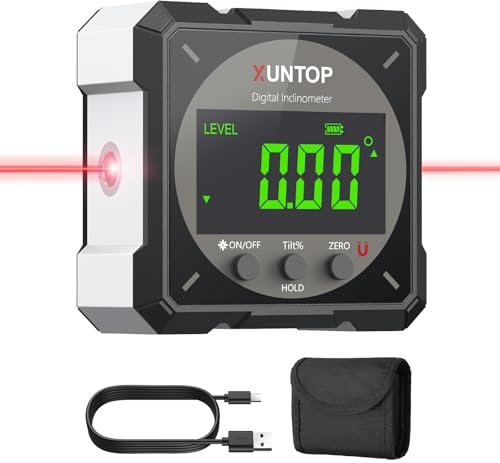 XUNTOP Digitaler Winkelmesser Neigungsmesser Laser Wasserwaage mit LCD Display, Type-C Schnittstelle IP54 Wasserdicht Magnetisch Nivellierbox Level Box für Holzarbeiten, Bau, Dekoration, DIY,Schwarz