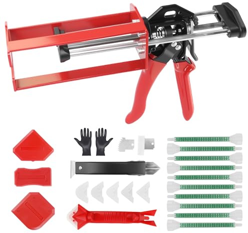 200ml Epoxy Gun Dual Component Professional Heavy-Duty Full Metal Caulking Guns For Dual Cartridges 1:1 & 2:1 Mix Epoxy Applicator For Panel Bonding Structural Repair Adhesive Sealant Red