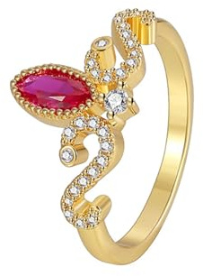 KnSam Echt Gold Schmuck Verlobungsring Gelbgold 375 9 Karat, Klassiker Partnerringe mit Labor Erstellt Rubin (Ovalschliff Rot), 9K Gold Trauringe, Gr.65 (20.7)