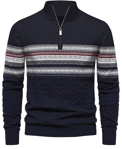 Genfien Jersey para Hombre Jersey de Cuello Alto con Cremallera para Hombre Jersey de Punto para Hombre Jerseys de Navidad Cálido