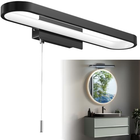 Luxvista Bathroom Over Mirror Light with Pull Cord 15W, IP44 Waterproof LED Bathroom Wall Light with Pull Cord Switch, Bathroom Over Mirror Light for Shaving and Makeup, Cool White 6000K