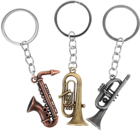 TEHAUX Llavero de Saxofón de Metal Vintage Miniatura Instrumento Musical Set de 3 Piezas Colores Antiguo Azul Antiguo Estaño Colgante Decorativo para Músicos y Recuerdos de Fiesta