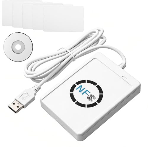 GAOUTO Lector de tarjetas inteligentes NFC sin contacto, lector de tarjetas inteligentes NFC RFID lector NFC y dispositivo de escritura con 5 tarjetas IC, duplicador de tarjetas inteligentes sin