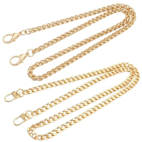 YIPFEN Set di 2 Catene Dorate per Borsa 120 cm, Tracolla in Metallo di Alta Qualità con Moschettoni Girevoli, per Borsa a Tracolla, Fai da Te e Accessori