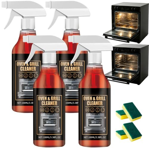 Spray de limpieza para horno, juego de limpiador de grasa para cocina con Cepillo de esponja, multiusos para manchas de aceite para planchas, rejillas y cocina al aire libre (4pcs)