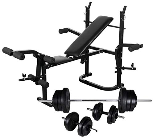 Tidyard Hantelbank mit Ablage, Langhantel und Kurzhantel-Set 60,5 kg Stahl Fitnessbank