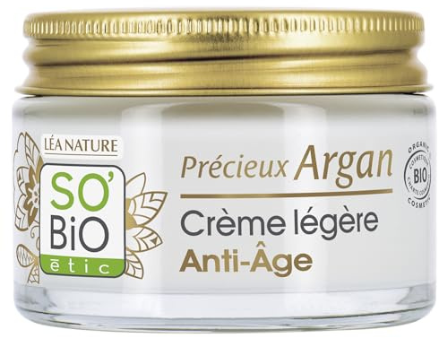 LÉA NATURE SO BiO étic| Crème légère Anti-Âge jour – Précieux Argan | Lisse, Tonifie et Raffermit la peau |Huile d’Argan Bio | Acide Hyaluronique | 99% d'origine naturelle | Made in France| 50 ml