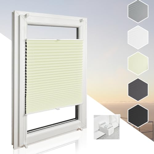 Home-Vision® Premium Doppelplissee Wabenplissee ohne Bohren mit Klemmfix (Weiß-Creme, B40cm x H200cm) Modern Klemmfix Blickdicht Plissee Sonnenschutz Hitzeschutz Jalousie für Fenster Thermo