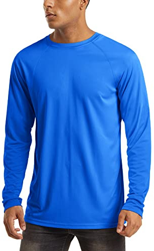 Fishing Shirts for Men Long Sleeve Hiking Shirts Men Sun Protection Clothing Men UPF 50 UV Shirts Athletic Shirts for Men Dry Fit Bright Blue