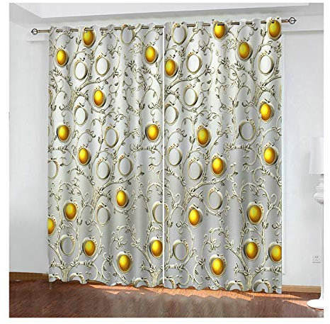 Daesar Schlafzimmer Vorhänge Gardinen mit Ösen 2er Set, Frucht der Rebe Vorhänge Fenster Blickdicht Wohnzimmer 214x115CM Verdunklungs Vorhang Kinderzimmer Modern Gold