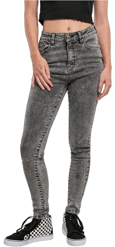 Urban Classics Dam, hög midja, skinny byxor, jeans, Svart tung acid tvättad, 28W x 32L