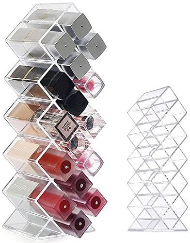 Tang Yuan Lipstick Organizer, Acrylic Lipstick Holder Lipgloss Tower Clear Cosmetic Makeup Organizer for Bathroom Vanity, 16 Slots
